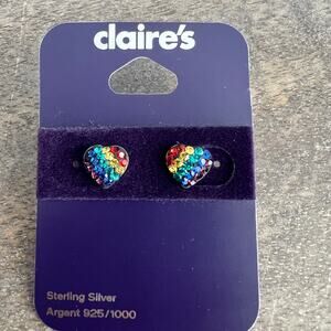New Claire's Sterling Silver Rainbow Heart Stud Earrings